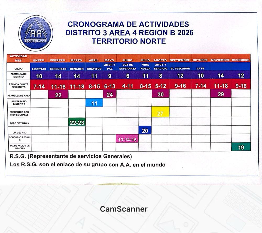 Cronograma de Actividades 2026 – Distrito 3, Área 4 Región B